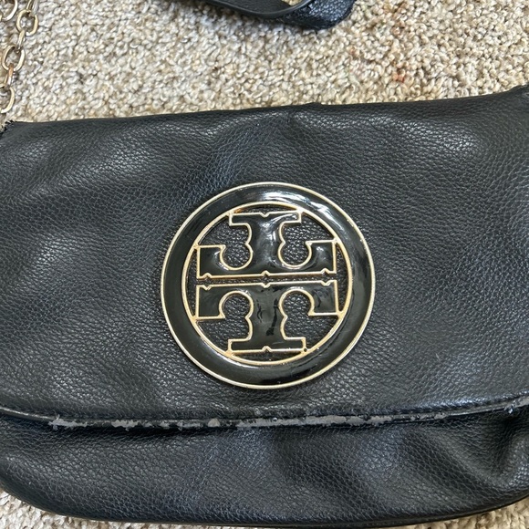 TORY BURCH Black Leather Amanda Logo Clutch Crossbody Chain Link Shoulder Bag - Picture 3 of 15